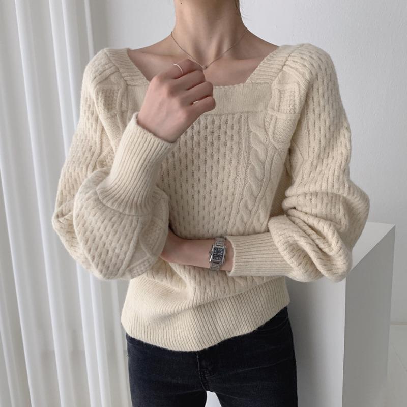 

Korean Chic Elegant Women Sweaters Twisted Knitted Pullover Long Sleeve Fall Winter Warm Knitwear Causal Solid Pull Jumpers 2020, Beige