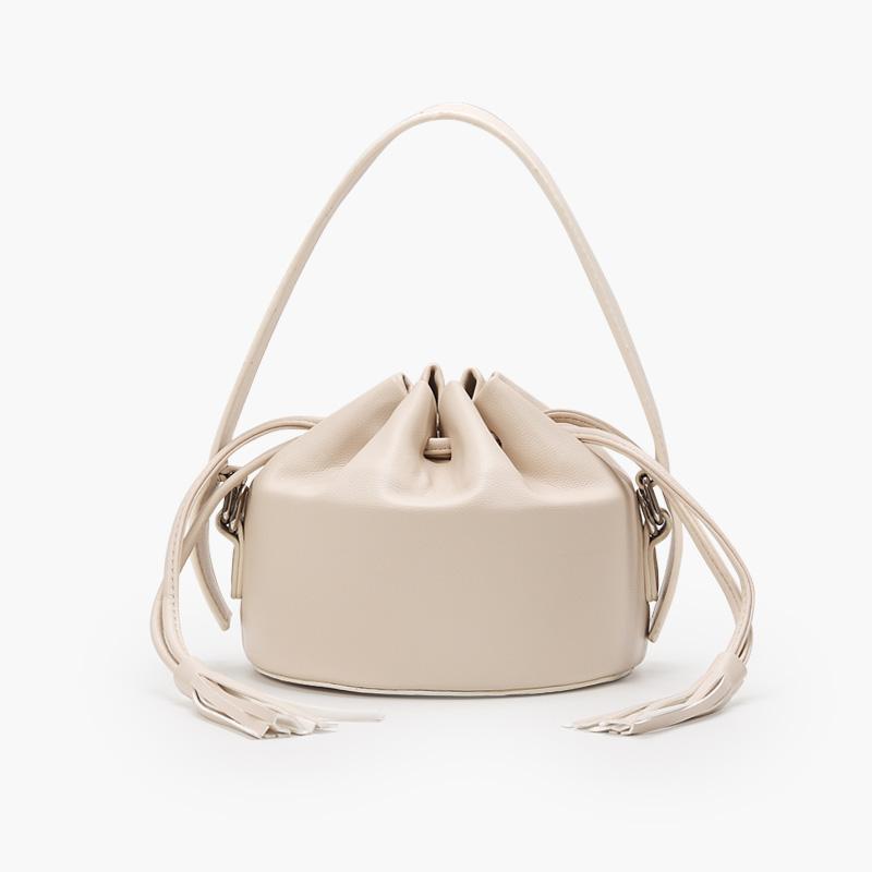 

Retro tassel ladies bucket bag trendy drawstring design ladies handbag niche PU leather lady messenger bag special lady handbag, Beige