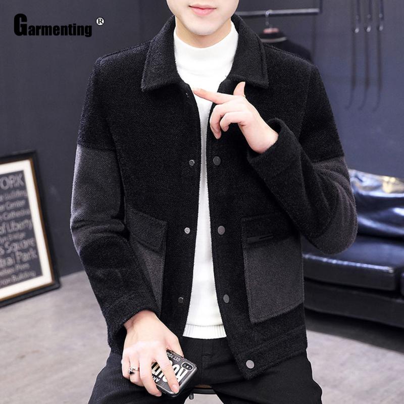

Garmenting 2020 Autumn Wool Blends Coats Men Patchwork Lapel Collar Manteau Winter Tunic Outerwear Open Stitch Mens Clothes 2020, Gray