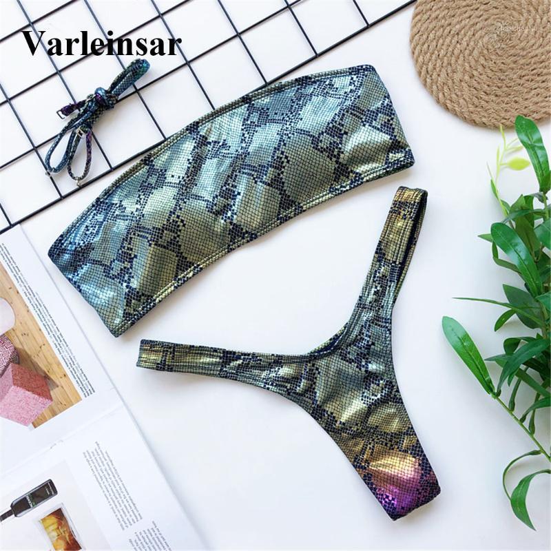 

4 colors 2020 Bandeau Shiny Bikini Women Swimwear Female Swimsuit Two-pieces Bikini set Thong Bather Bathing Suit Swim V16991