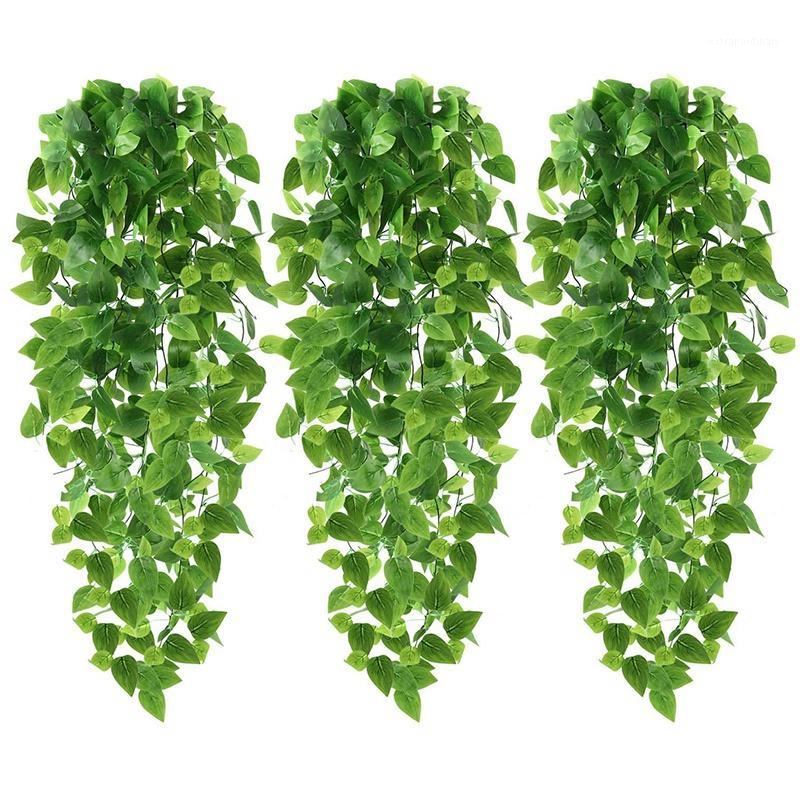 

3Pcs Artificial Hanging Plants Fake Ivy Vine Fake Ivy Leaves for Wall Home Room Garden Wedding Garland Outside1, Green