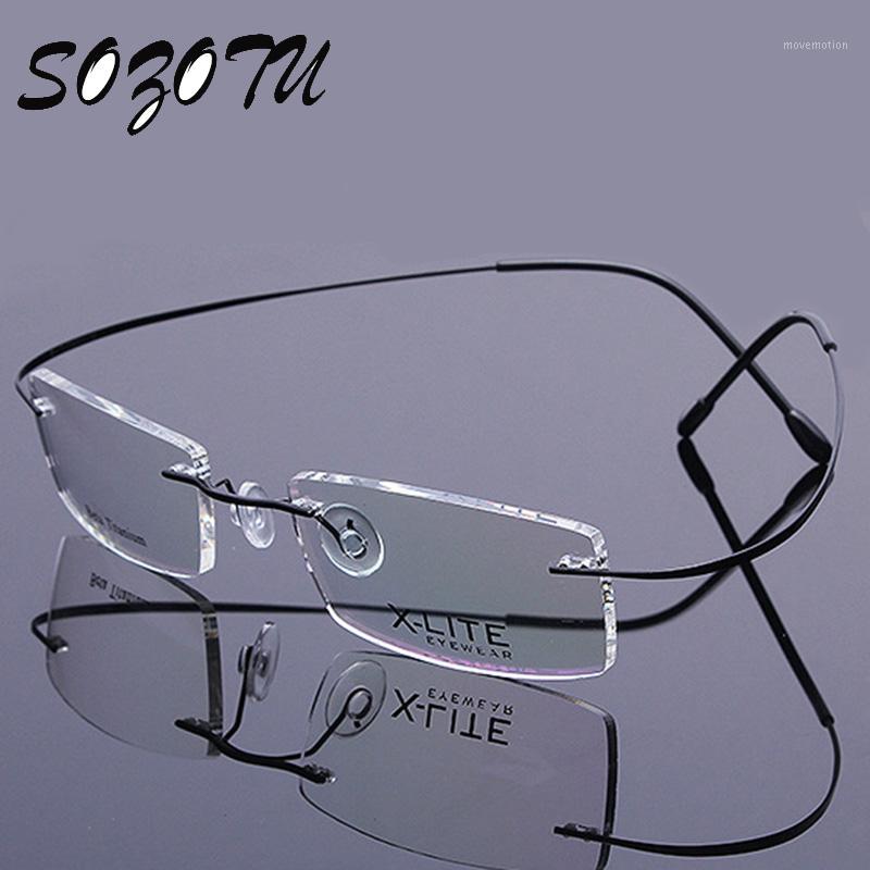 

Wholesale- Optical Eyeglasses Frame Men Computer Rimless Eye Glasses Spectacle Frame Titanium For Male Transparent Clear Lens Oculos YQ0671