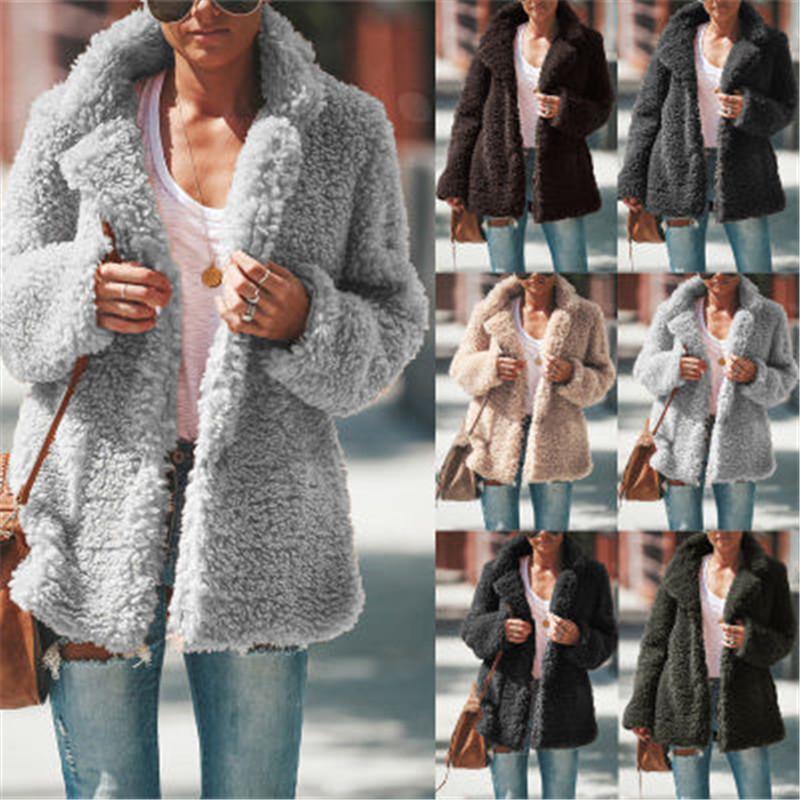 

Ladies Granulated Fleece Coat Fashion Trend Long Sleeve Lapel Hooded Outerwear Designer Female Winter Thicken Loose Casual Wool Blends Coats, Army green