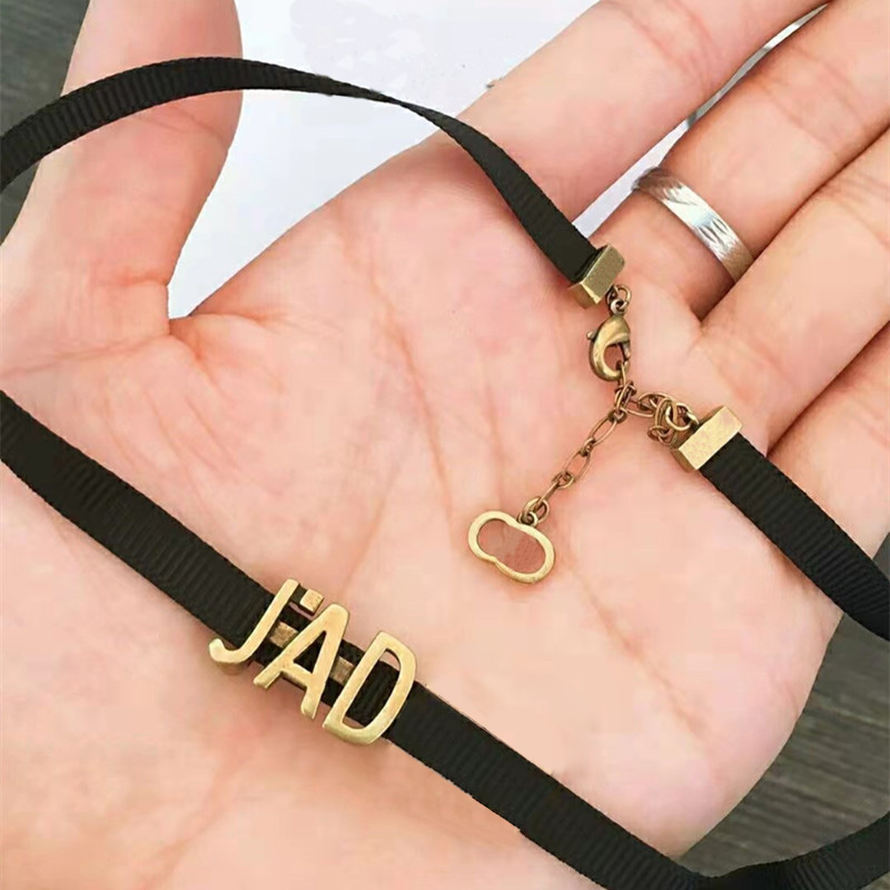 

Cuban choker necklace for women's designer jewelry black rope chain hip hop brass letters luxury style charming chokers tail buckle clavicle chain fashion lady
