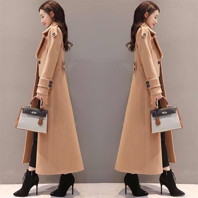 

X-Long 2020 New Women outerwear winter clothing fashion warm woolen blends Slim female elegant Double Breasted woolen coat, Red
