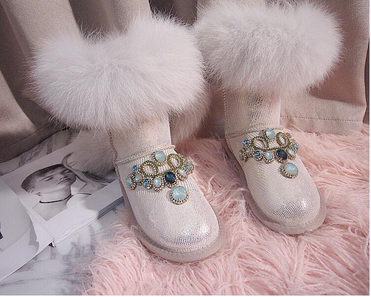 

2020 Fox Original New Cat Standard Lizard Tube Drhinestone Deluxe Water Strass Student Snow Boots Cotton Women's Shoes R2te, Beige