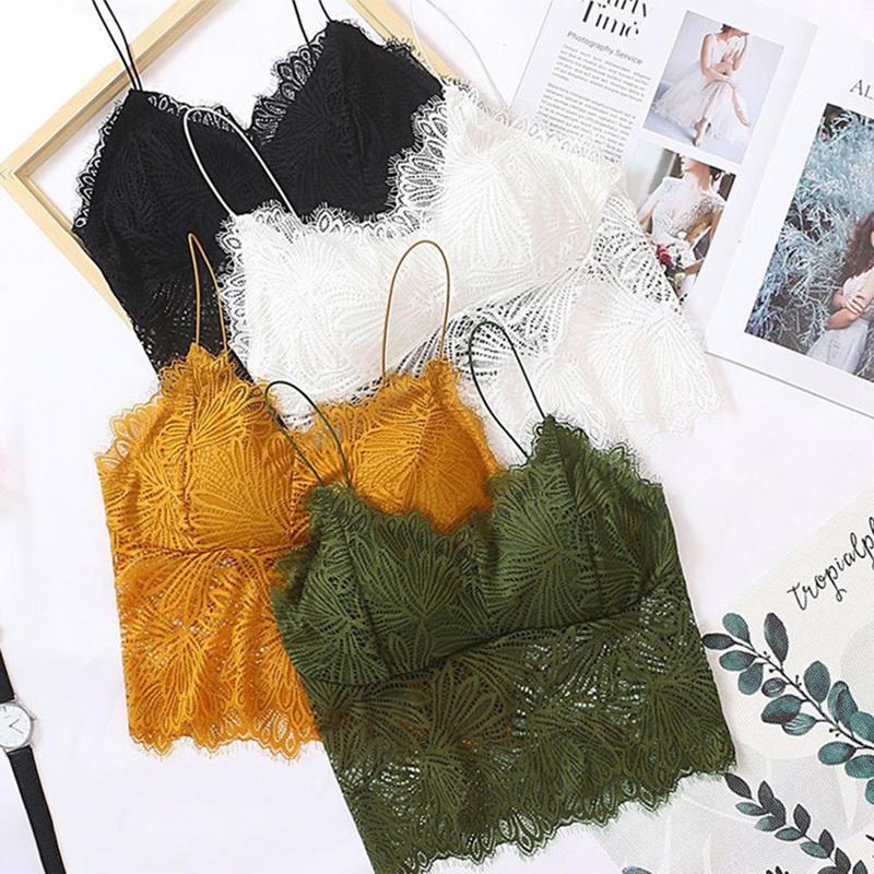 

Womens Sexy Lingerie Lace Floral Bralette Bras Tank Camis Underwear Lace Bra Crop Tops Brassiere, Yellow