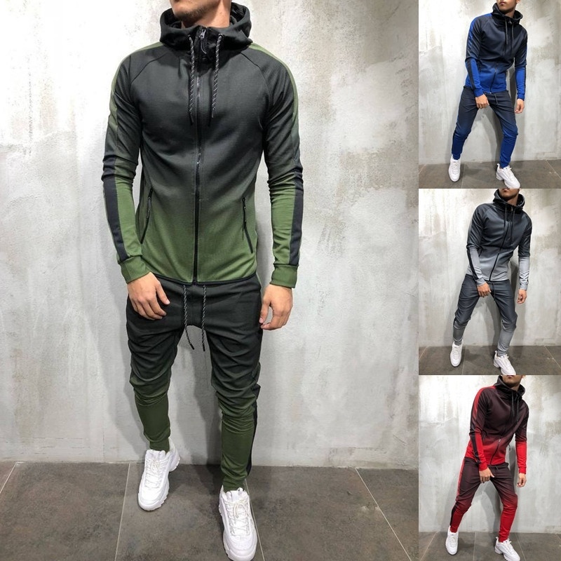 

2021 New Brand Tracksuit Piece 3d Gradient Color Casual Hoodies Sweatshirt and Pants Sportswear Joggers Men Sets Iuvb, Green