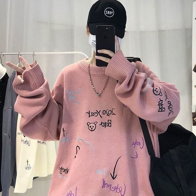 

2021 New Autumn and Winter Bf Windy Harbour Around the Neck Manly Nightgown Looses College-loving Sweater-style Students LFF8, Black