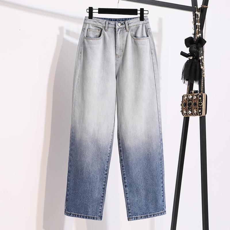

Jeans for Women Plus Size Casual High Waist Loose Straight Pants Korean Blue Button Mom Denim Pants Autumn Women Streetwear 2020