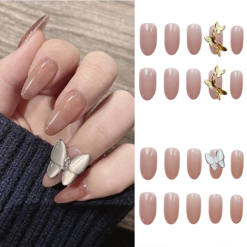 

24Pcs Golden White Butterfly False Nails Artificial Full Cover Press On Fake Nails Manicure Tool Nail Art Decoration