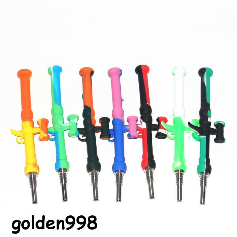 

silicone dab pad Mini Water Pipes with GR2 Titanium tip 10mm Concentrate Strawbubbler bong dabber tools