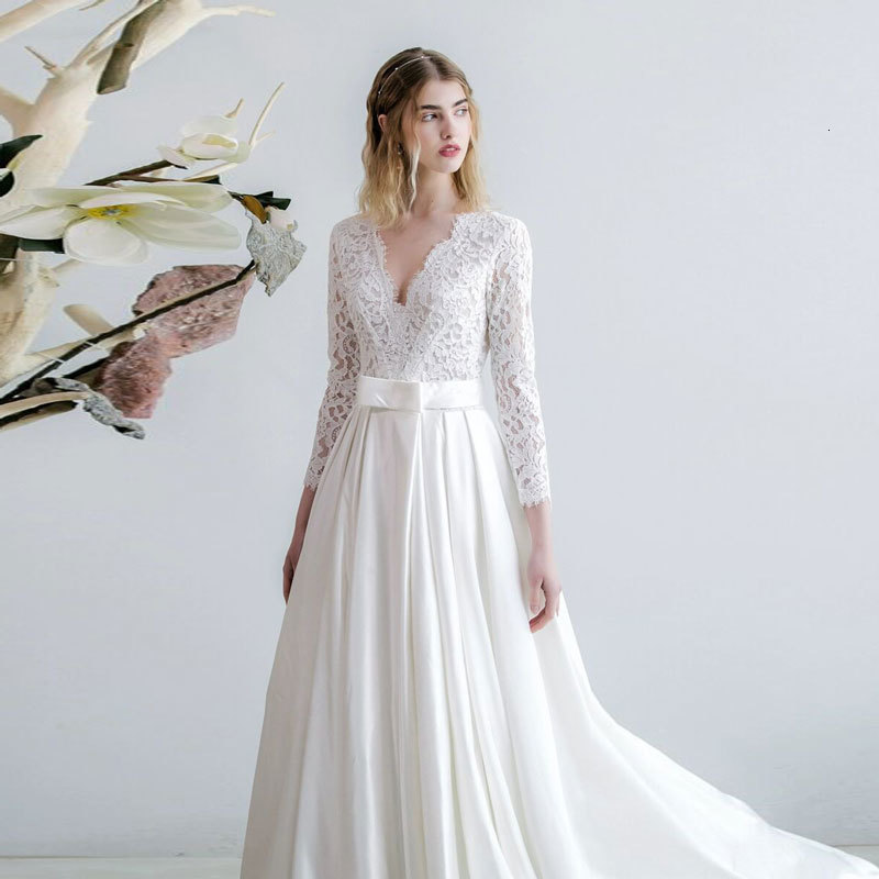 

2021 New Elegant Wedding Dresses Sleeves Low-cut v 6IUU, Same as the photos