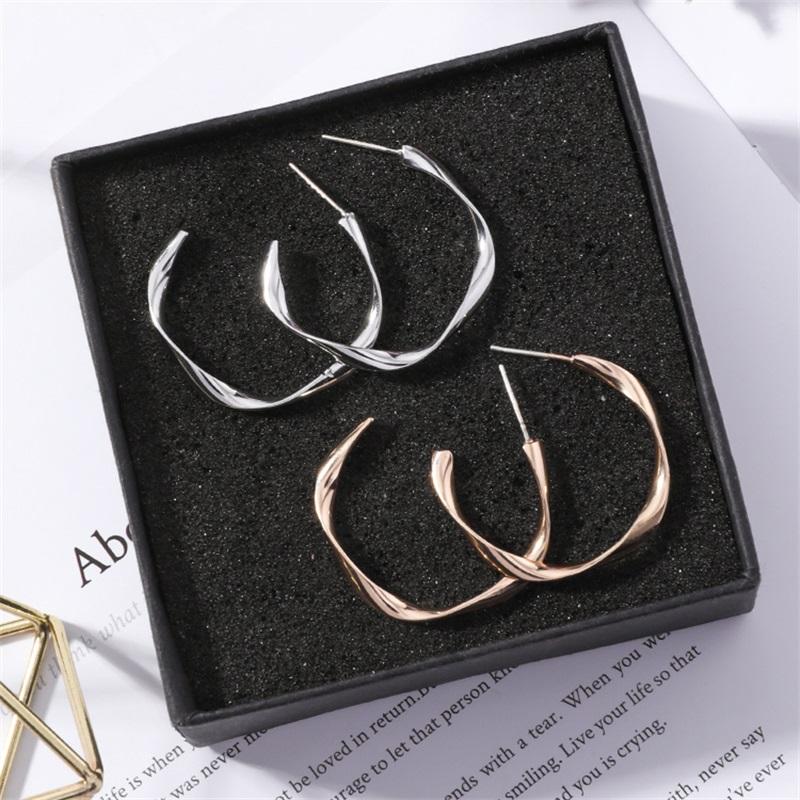 

HHSPPF XY European American Classic Exaggerated Metal Earrings Fashion Simple Irregular Gold Twisted Women Statement Earrings