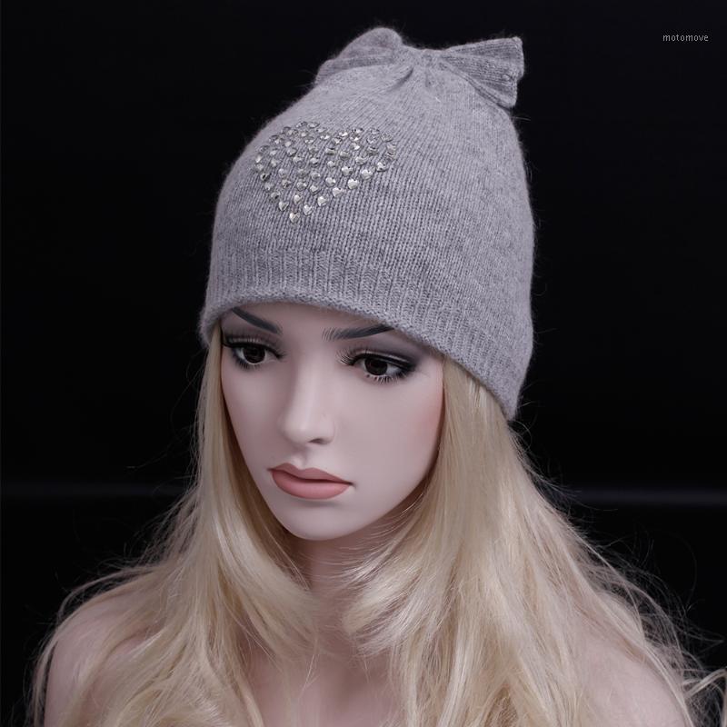 

Autumn winter Thick wool hat Diamond hat Lovely bowknot Skullies Beanies caps fashion Women snow cap Winter Cute Casual Cap1, Dark grey