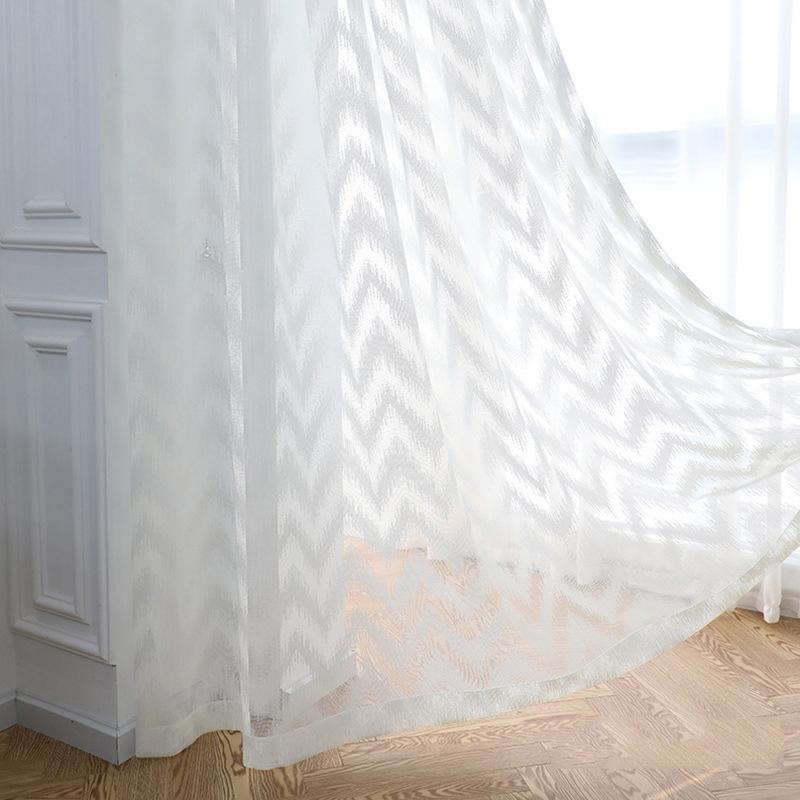 

White Wave Tulle Curtain For Bedroom Warp Knitting Geometric Embroidery Elegant Romantic Kitchen Window Treatment Drapes M246C, As picture