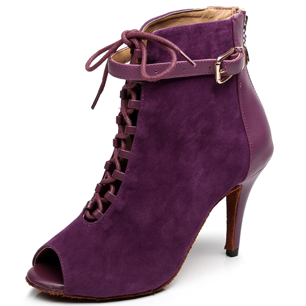 

Jazz Professional Ballroom Shiny Dancing Shoes for Impression Women Jumps Purple Open Ladies Boots 72ql, Two inches heel.