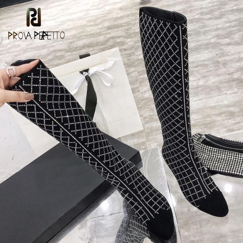 

New Autumn Winter Women's Fashion Temperament Suede Boots Diamond All-match Flock Thick Heel Knee-length Zipper Fashion Boots1, As pic