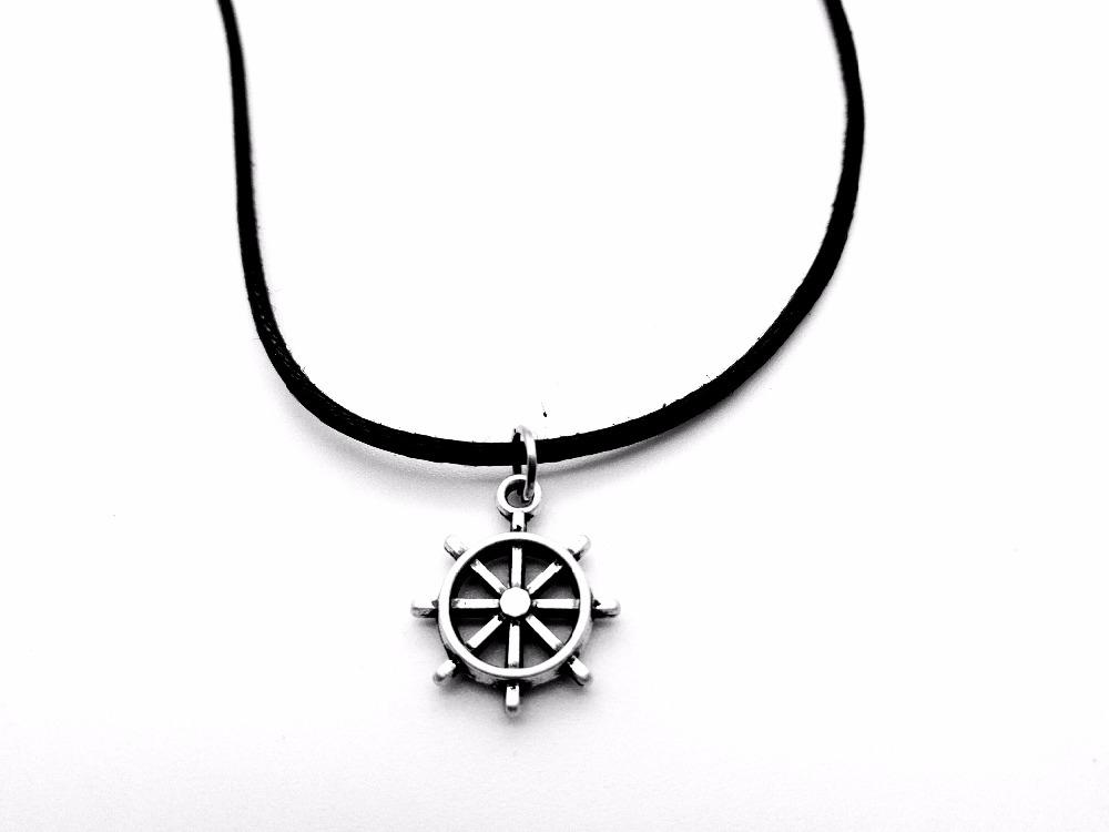 

Vintage Antique Nautical Navy Seaman Sailor Boat Anchor Rudder Necklace Car Steering Wheel Leather Rope Necklaces