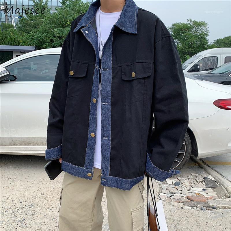 

Jackets Men Denim Patchwork Oversize All-match Mens Outwear Hip-hop Casual Comfortable High Quality Mens Coat Korean Style Daily1, Black