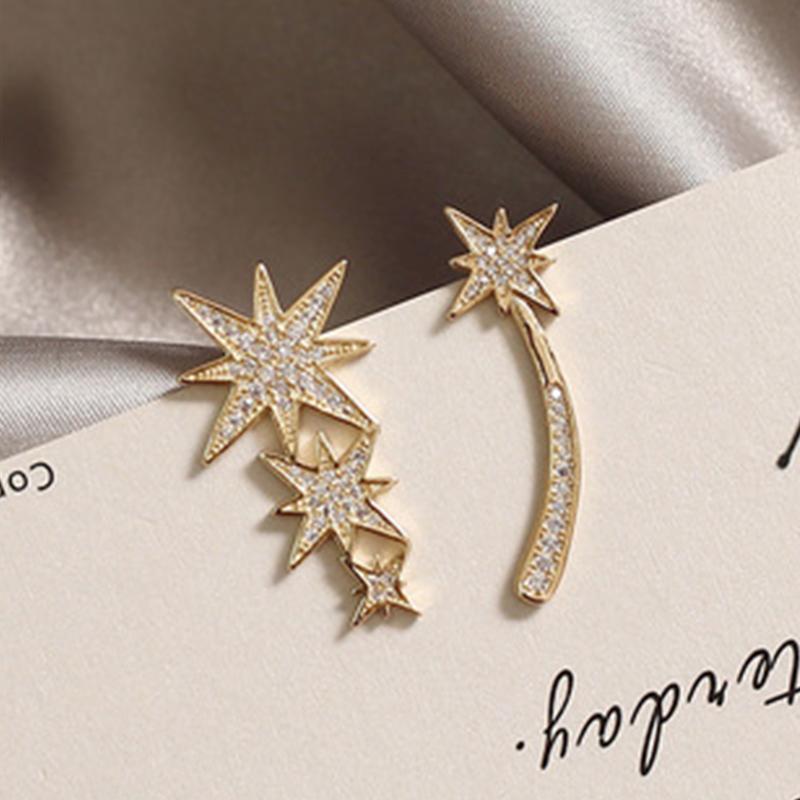 

Women's New Fashion Star Earrings Cute Small Asymmetrical Stars Smicro-Inlaid Rhinestone Earrings Fine Jewelry
