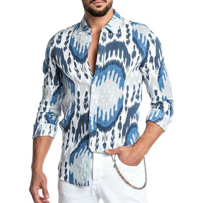 

2020 New Fashion Men Casual Slim Fit Shirts Male Long Sleeve Turn-down Collar Print Gentle Shirts Plus Size