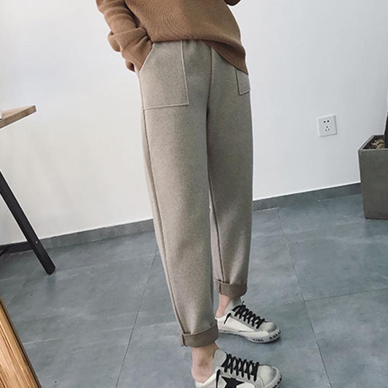

Solid Plus Size High Waist Wool Pants Female 2020 Pockets Casual Work Pants Trousers Korean Autumn Winter Womens Harem, Black pants