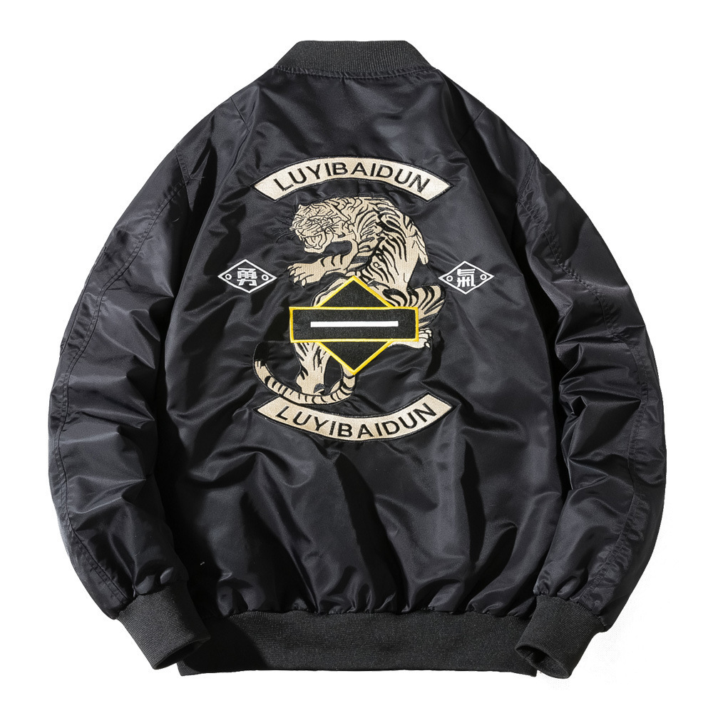 

2021 New Tiger Man Embroidered Military Flight Casual Fashion Baseball Jacket Youth Streetwear Autumn Cijn STUU, Black