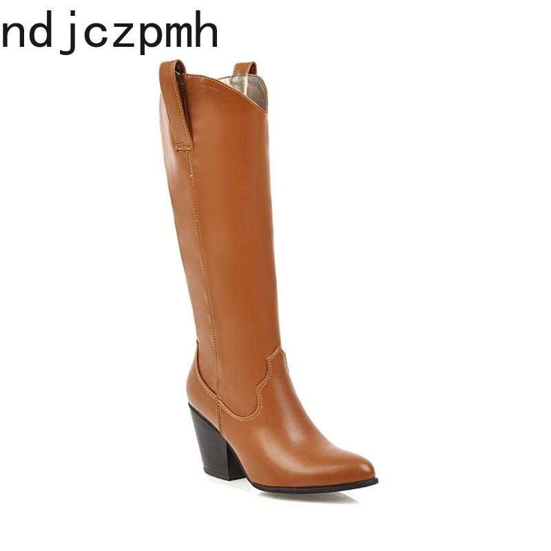 

Women's Boots The New Winter Fashion Pointed Thick Heel High Heel High Tube Women's Shoes Plus Size 34-43 Height 8cm Black