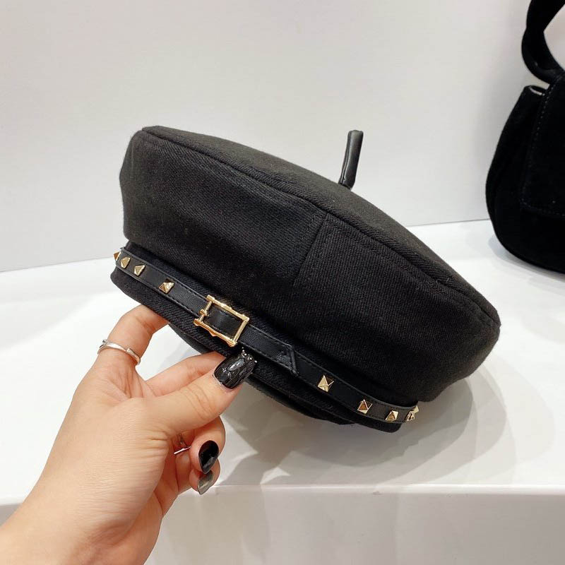 

cool girl berets rivet top hat black lady cap spring autumn winter accessories Christmas present trendy items avant-garde fashion cap type