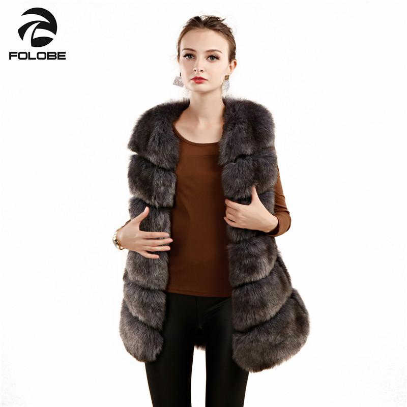 

FOLOBE 2020 New Luxury Faux Fur Vest Women Waistcoat Long Slim Fake Fur Coats High Quality Gilet Warm Coats Women, Dark gray
