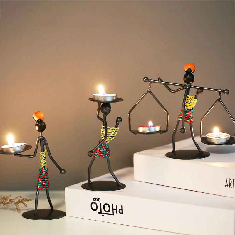 

Home Decoration Nordic Metal Candlestick Crafts Wine Cabinet Decor Ornament Miniature Figurines Candle Holder Furnishings