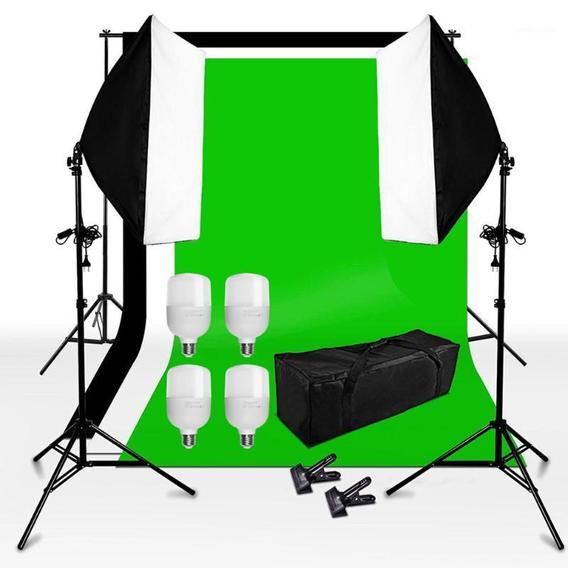

ZUOCHEN Studio Lighting Kit Softbox Kit Background Set 2 Softbox +3 Backdrops+6.5*6.5ft Backdrop Suppport Kit+4*25W LED BULB1