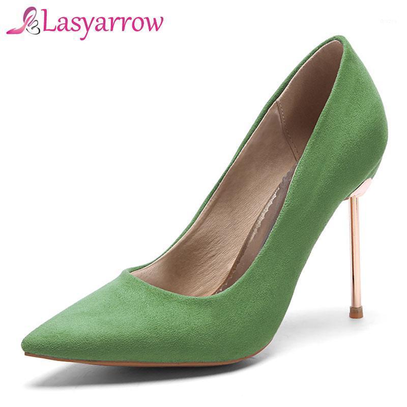

Lasyarrow Women Pumps Flock Shallow Slip On Pointed Toe Thin High Heels Black Red Large Size 33-48 Party Wedding Shoes RM2781, Green