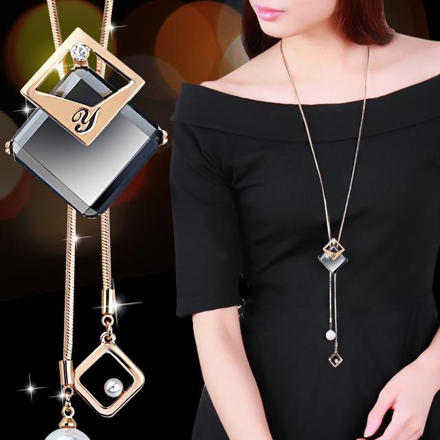 

Collier Femme Long Gray Crystal Necklaces & Pendants for Women Round Statement Necklace Maxi Colar Chain Fashion Jewelry