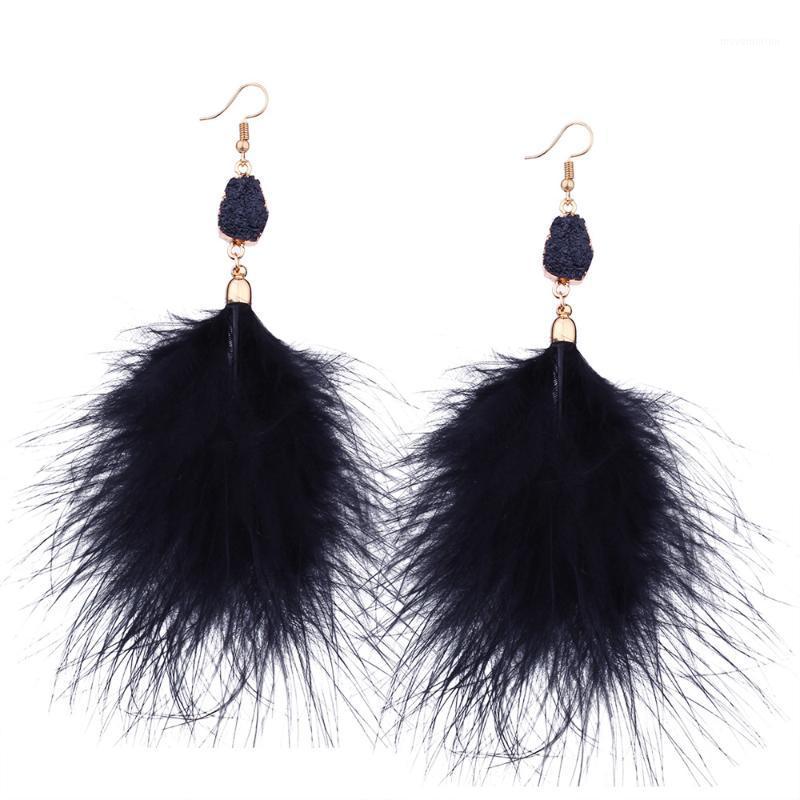 

Elegant Feather Tassel Hook Earring Ethnic Jewelry Bijoux Fairy Fluffy Gray Ostrich Earring Women Big Pompon Fringe Drop1