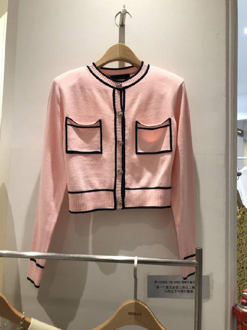 

Women's Knits & Tees Sweaters Women Chic Korean Sweet Slim Contrast O Neck Full Sleeve Pink Striped Cardigan Thin Double Pocket Knitted Jack, White