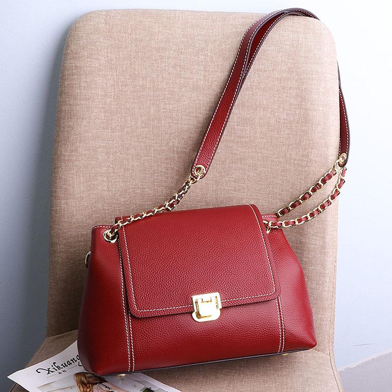 

Genuine Leather Women Bag Fashion Real Cowhide Leather Shoulder Bag bolsa feminina de ombro Quality Women's, Black