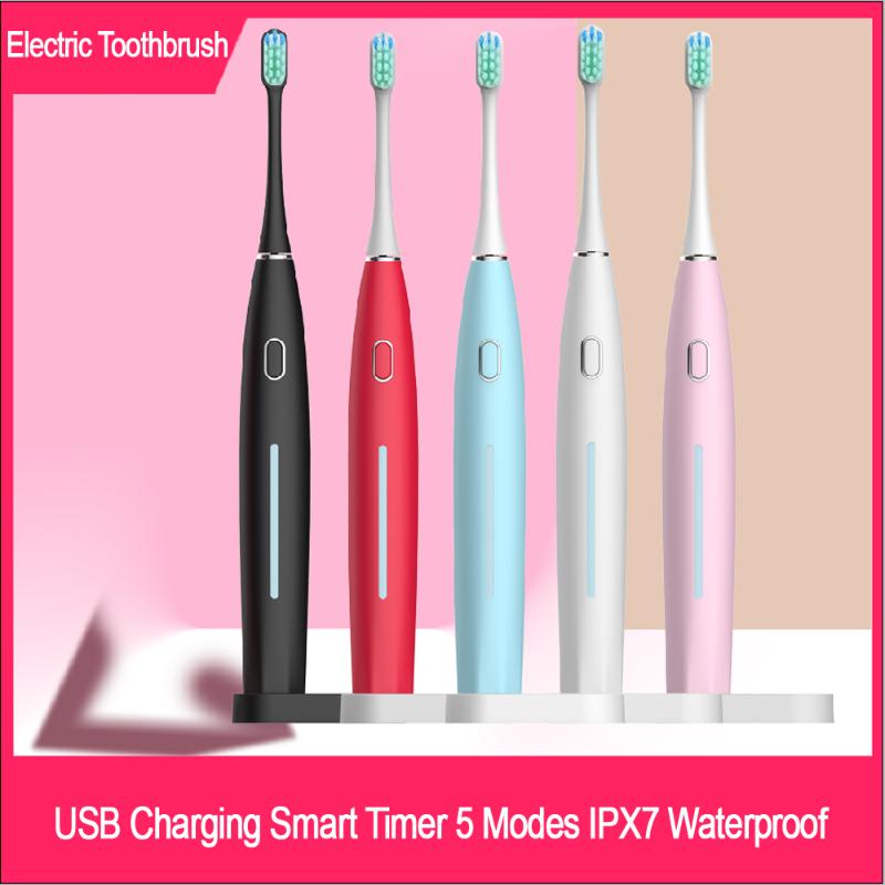 

Electric Toothbrush 5 Mode USB Charger Rechargeable Tooth Brushes Ultrasonic Replaceable toothbrush heads set Adult Timer Brush