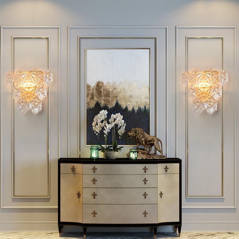 

Postmodern minimalist light luxury copper bedroom bedside living room wall lamp creative crystal snowflake wall lamp