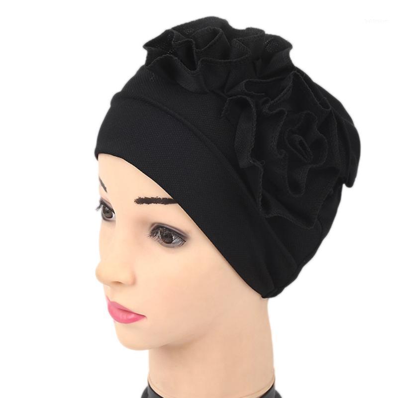 

2020 New Fashion Women Turban Hat Bohemia Hats Women Muslim Ruffle Cancer Chemo Hat Beanie Turban Head Cap Hats1, Black