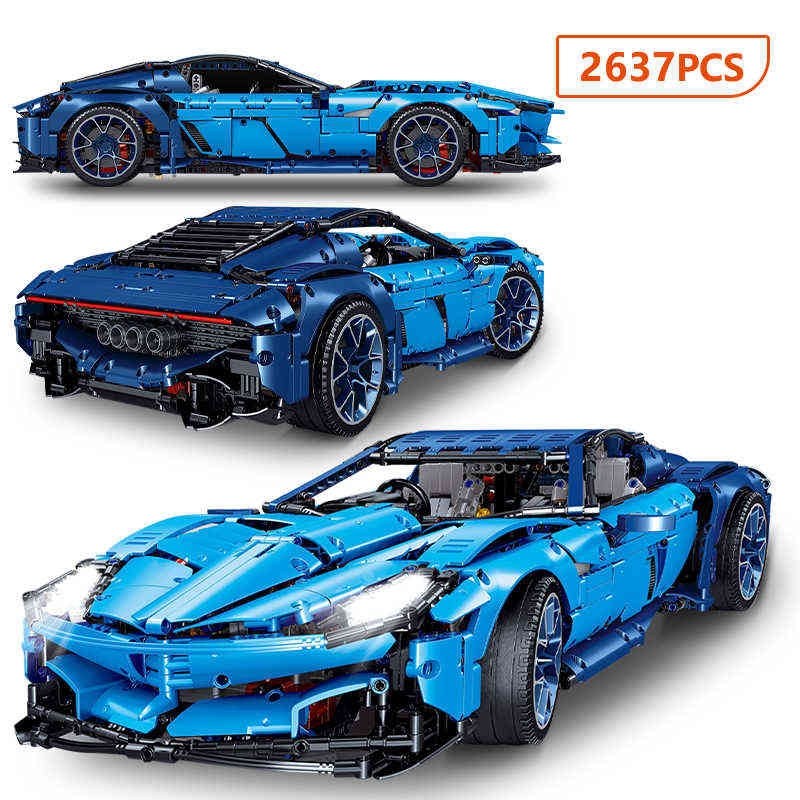 

City Technical MINI Super Sports Car Model MOC Building Blocks Famous Bugatti Racing Vehicle Bricks Educate Toys For Children AA220303