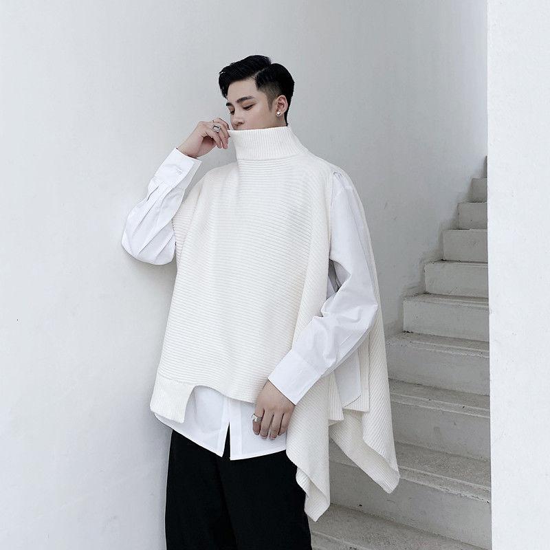 

IEFB / men's wear Niche design asymmetric clock style sweater male's split shawl knitted tops trendy Turtleneck clothes 9Y4071, Black