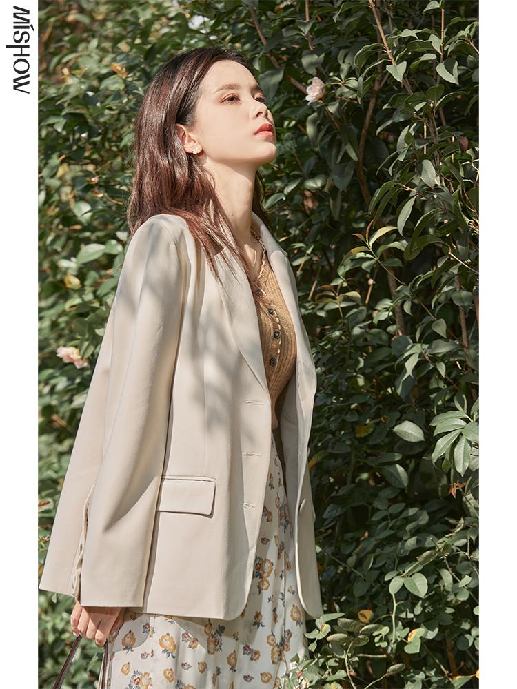 

MISHOW 2020 Autumn Blazers For Women Office Lady Solid Pocket Long Sleeve Single Breasted Elegant Coat Female Jacket MX20C6905, Apricot