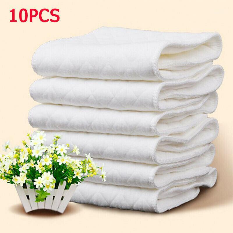 

10pcs Reusable Pure 100% Cotton Baby Cloth Diaper Nappy Liners Insert 3 Layers Sets Washable babies care Eco-friendly1, Baby diapers