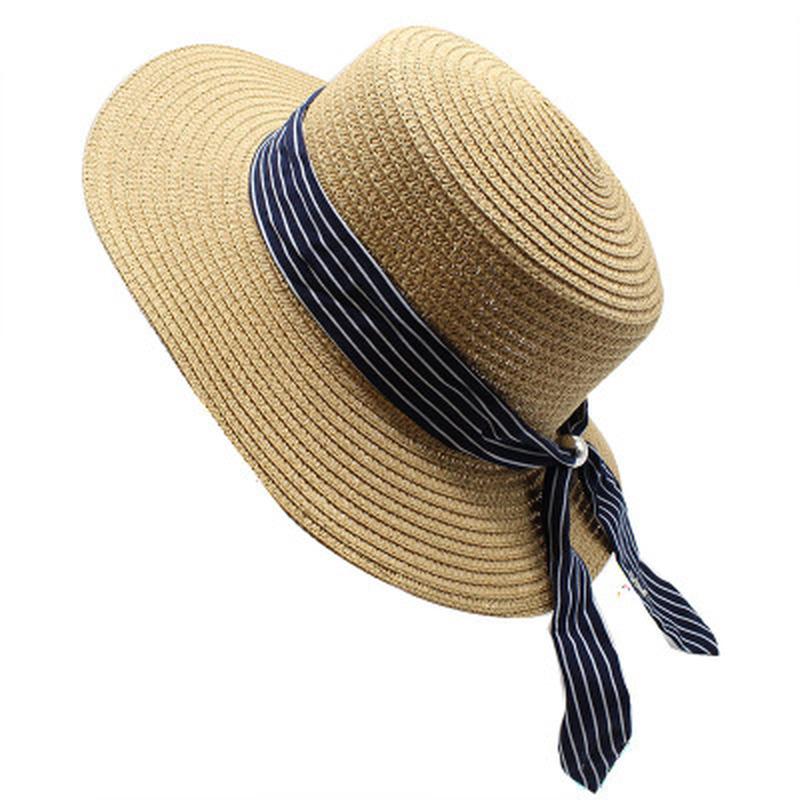 

sun hats straw flat top with band bowknot pearl women hats summer spring outdoor beach sun protective white soft straw women hat