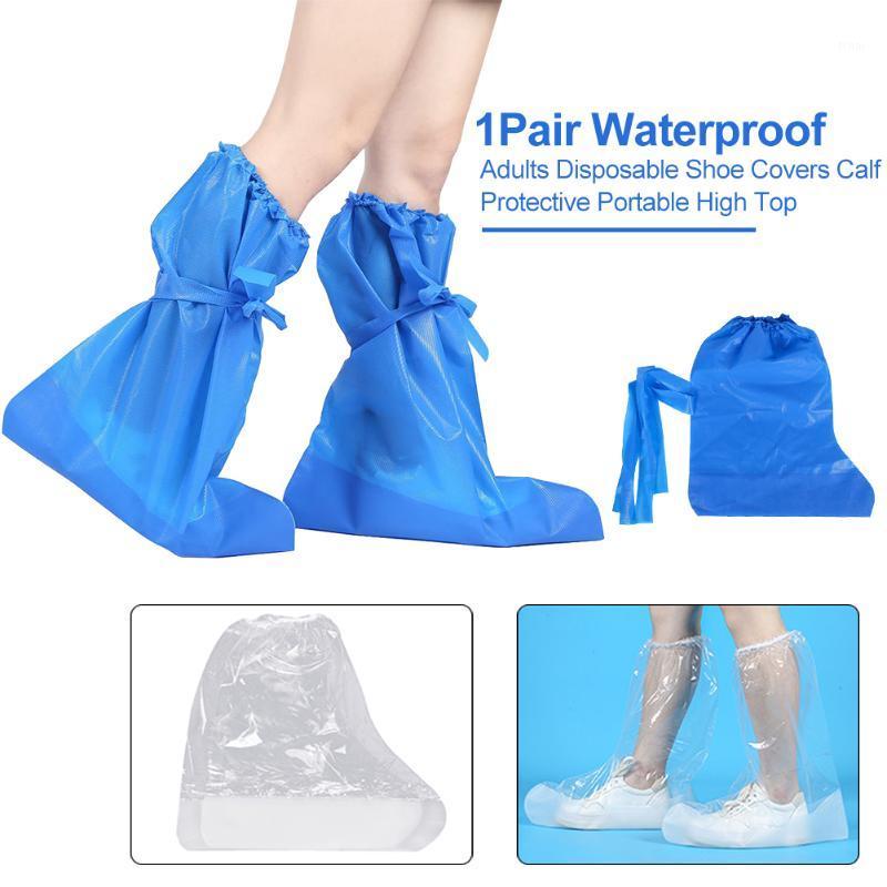 

1pair Dustproof Anti Slip Disposable Shoe Covers Calf Protective Travel Hiking Camping Waterproof Rainproof Outdoor Rain Boot #N1