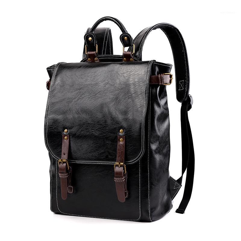 

High Quality Pu Leather Men Backpack Waterproof Travel Laptop Rucksack Fashion School Bag For Teenage Boys Male Shoulder Mochila1, Black