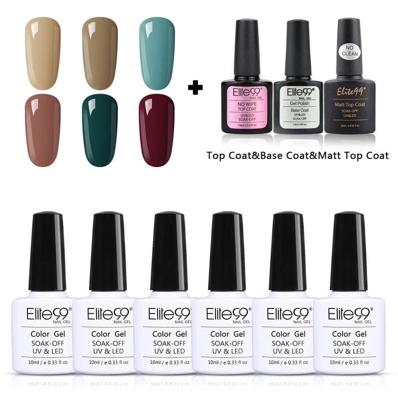 

Elite99 9pcs/set Gel Nail Polish Kit with No Wipe Top Coat Base Matte Top Coat Nail Art Manicure Set UV Varnish Gel Polish