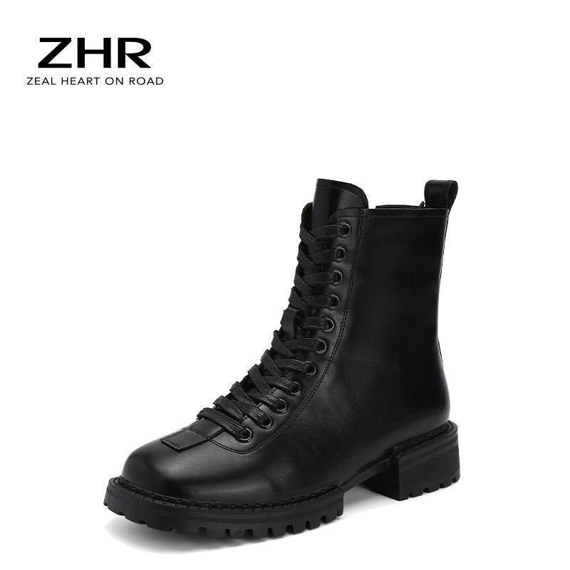 

Genuine Leather Boots Women Zip Nature PU Warm Winter Boots Female Lace Up Fashion Ankle, Black